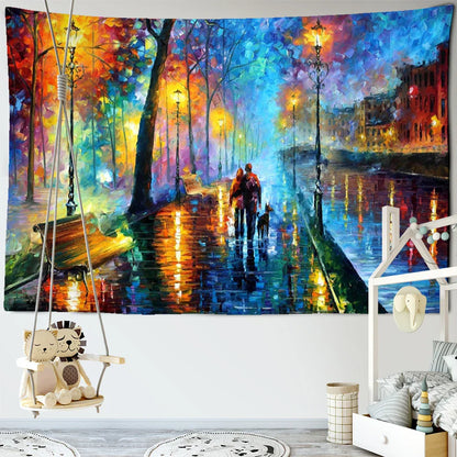 Decobites Night View Van Gogh Oil Painting Tapestry - Romantic Love Couple Wall Hanging