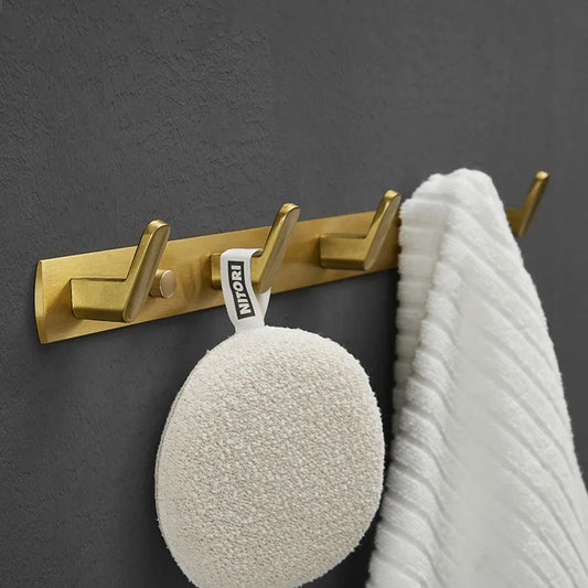 DecorBites™ Brushed Gold Aluminum Robe Hooks Set for Bathroom and Kitchen
