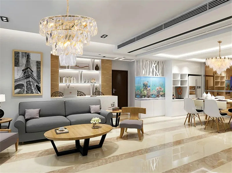 DecorBites™ Gold Steel Crystal LED Pendant Light Fixture Luxe Round Hanging Lamp