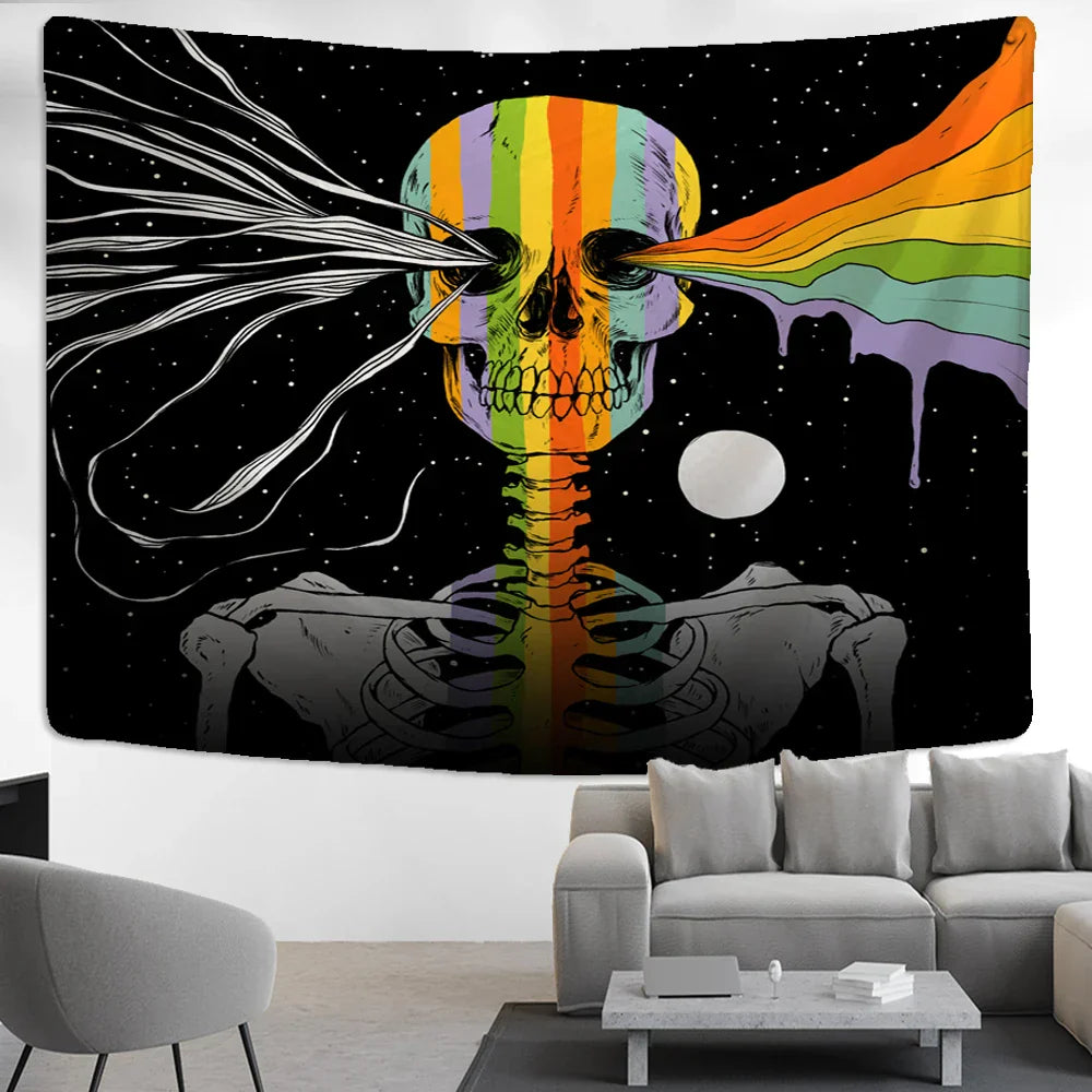 Nordic Skull Astronaut Tapestry Moon Star Wall Hanging Blanket Decobites