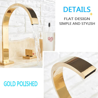 DecorBites™ Golden Brass Dual Handle Basin Faucet Set - Deck Mounted Hot Cold Mixer