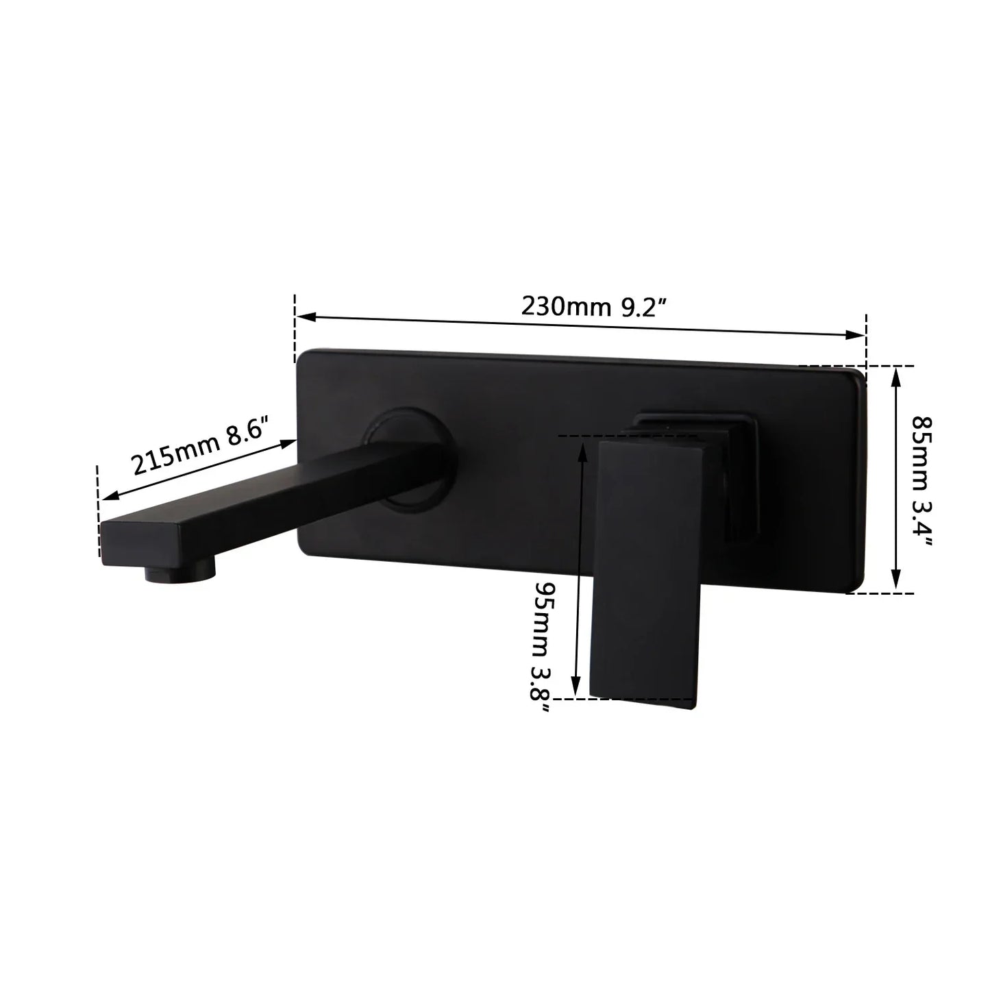 Grifo de lavabo mural DecorBites™ negro, mezclador de agua fría y caliente de latón macizo.