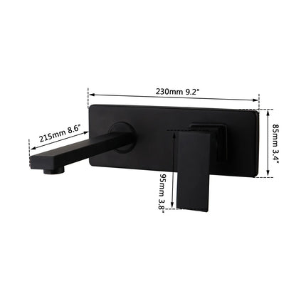 Grifo de lavabo mural DecorBites™ negro, mezclador de agua fría y caliente de latón macizo.
