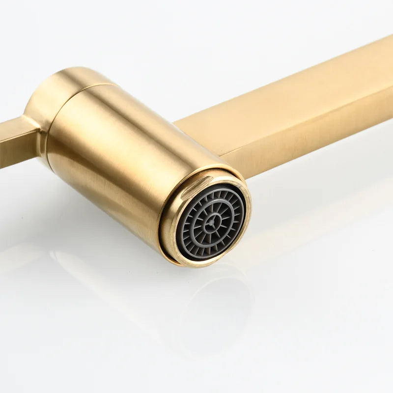 DecorBites™ Brushed Gold Brass Wall Mounted Pot Filler Faucet with Rotating Foldable Spout