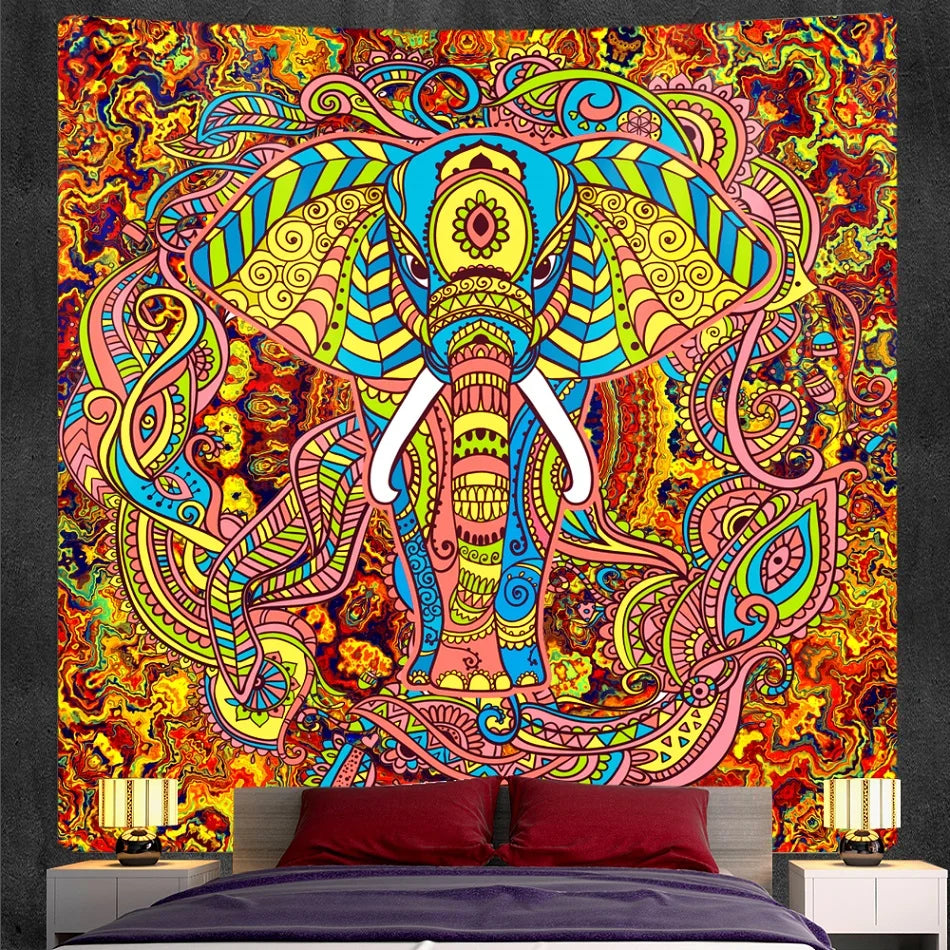 DecorBites™ Elephant God Mandala Tapestry: Bohemian Home Decor Hippie Style Large Tapestry