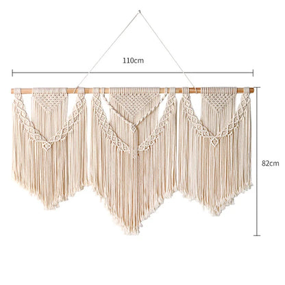 Decobites Large Hand-Woven Macrame Wall Hanging Tapestry with Wooden Stick & Tassels