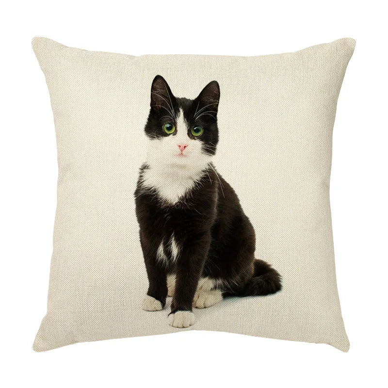 DecorBites™ Cute Cat Face Decorative Cushion Cover Soft Linen Pillow for Home Sofa