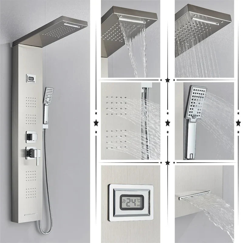 مجموعة دش DecorBites™ Black Rainfall مع نظام تدليك وشاشة درجة الحرارة