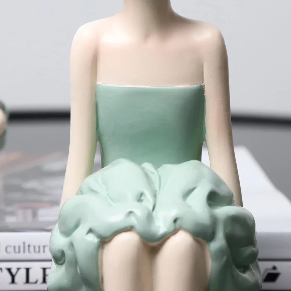 DecorBites™ Bowknot Girl Figurine: Modern Nordic Character Sculpture with Storage Box