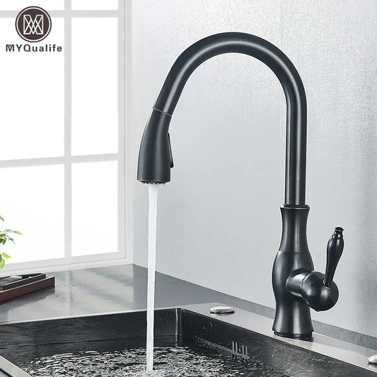 DecorBites™ Black Kitchen Faucet: Single Handle Hot & Cold Mixer with 360 Rotation