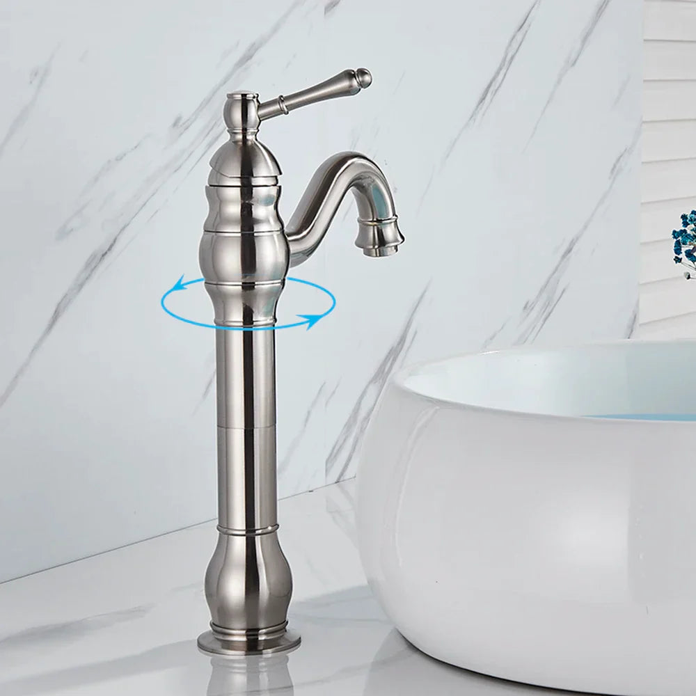 DecorBites™ Brushed Nickel Single Handle Bathroom Sink Faucet Swivel Spout Mixer Tap