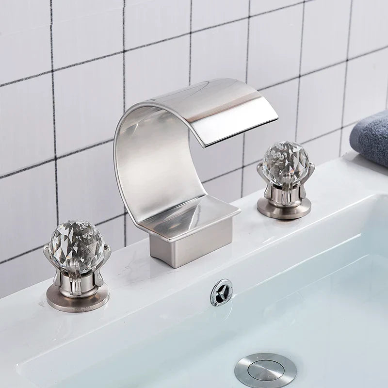 DecorBites™ Gold Waterfall Double Handle Bathroom Basin Faucet