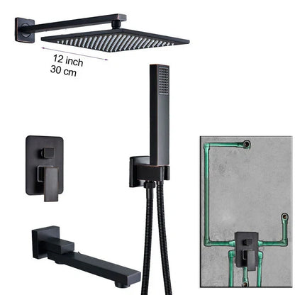 Grifo de ducha DecorBites™ de latón negro con mezclador de 2 vías, teleducha y rociador tipo lluvia