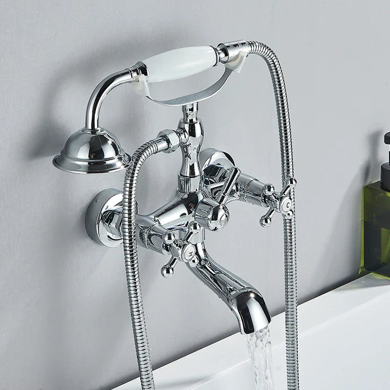 DecorBites™ Brass Bathtub Shower Faucet Set with Dual Knobs and Handshower