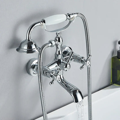 DecorBites™ Brass Bathtub Shower Faucet Set with Dual Knobs and Handshower