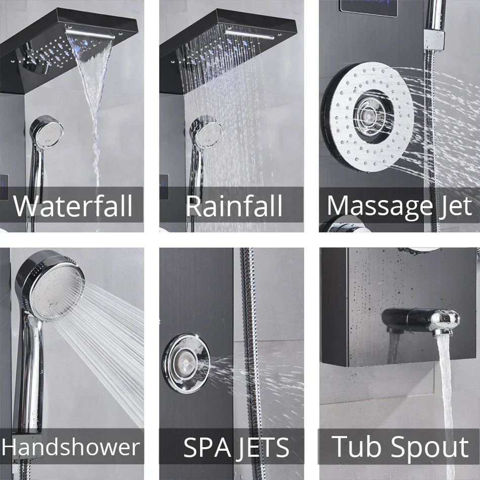 حوض استحمام مع خلاط عمودي من DecorBites™ LED مزود بشاشة درجة حرارة وتدليك.