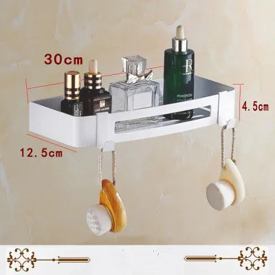 DecorBites™ Gold & White Bathroom Accessories Set: Corner Shelf, Paper Holder, Towel Holder, Toilet Brush Holder, Towel Rack