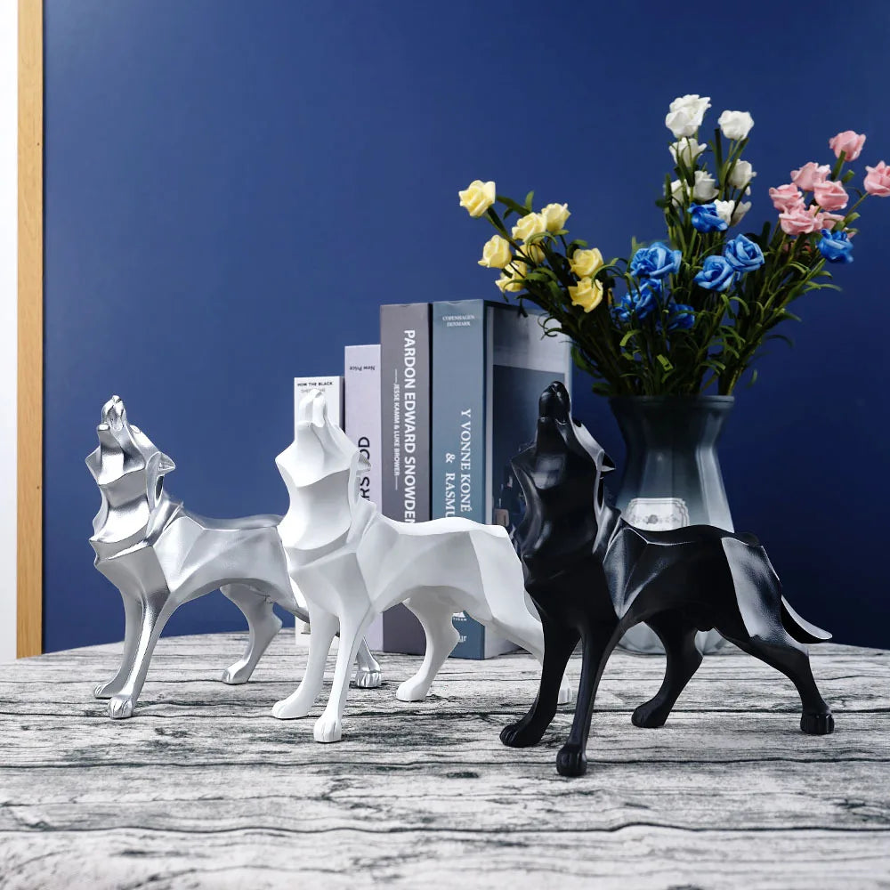 ديكوربايتس™ تمثال ذئب هندسي مصنوع من الراتنج، تمثال حيوان تجريدي، ديكور منزلي، منحوتة