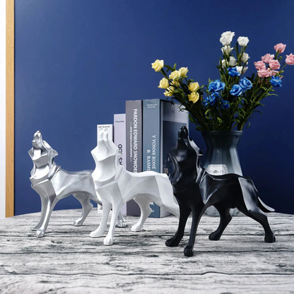 ديكوربايتس™ تمثال ذئب هندسي مصنوع من الراتنج، تمثال حيوان تجريدي، ديكور منزلي، منحوتة