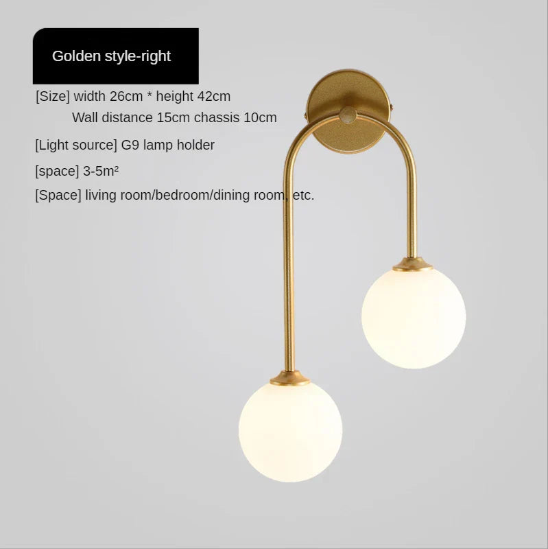 DecorBites™ Gold Glass Ball Wall Sconce | Modern Nordic Bedside Lighting for Bedroom