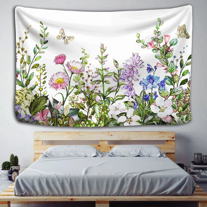 Floral Herbs Wild Flowers Tapestry Wall Hanging by Decobites