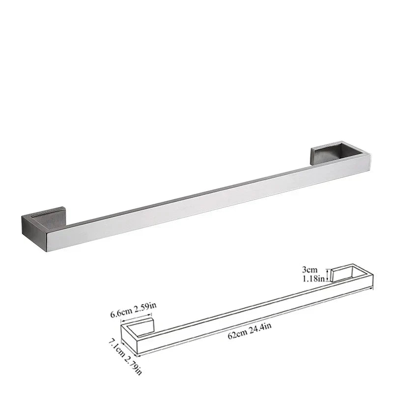 DecorBites™ Brushed Bath Hardware Set: Robe Hook, Towel Bar, Shelf, Tissue Holder, Toothbrush Stand