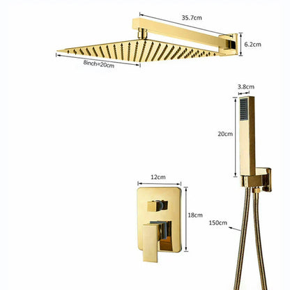 مجموعة دش الحمام الذهبية DecorBites™ مع رأس دش مطري مربع وحنفيات خلاط مخفية
