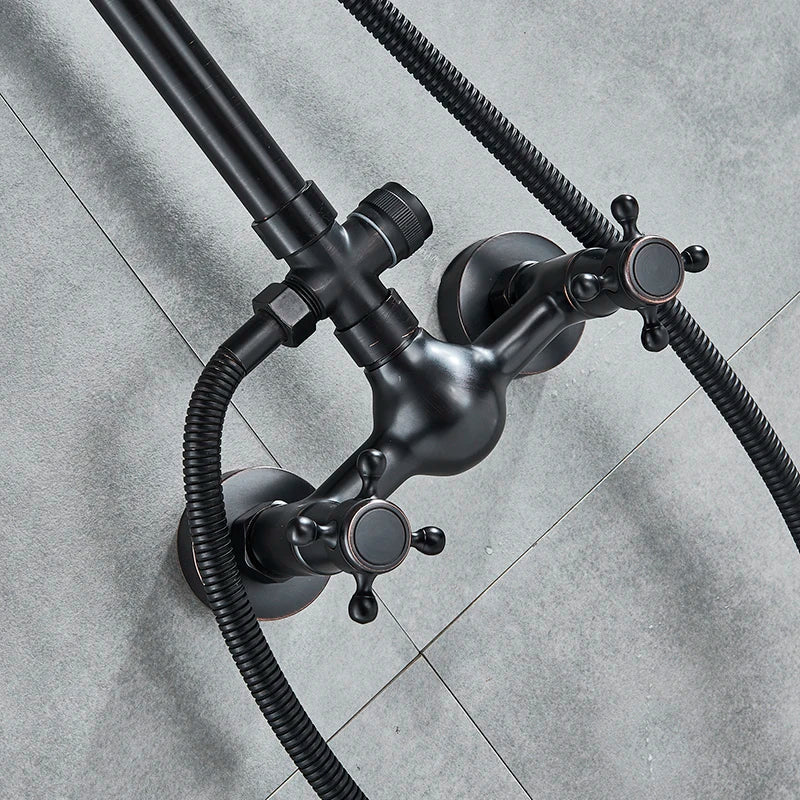 Juego de grifería para ducha DecorBites™ en bronce negro con cabezal de ducha tipo lluvia de 8" y ducha de mano.