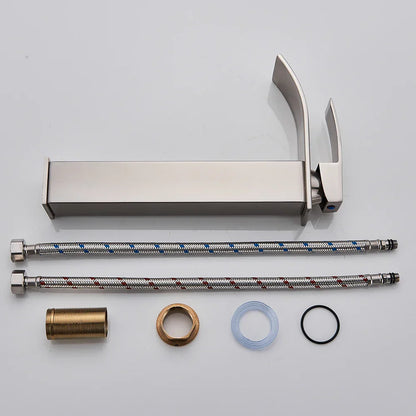 DecorBites™ Brushed Nickel Single Lever Waterfall Basin Faucet - Deck Mounted Brass Mixer