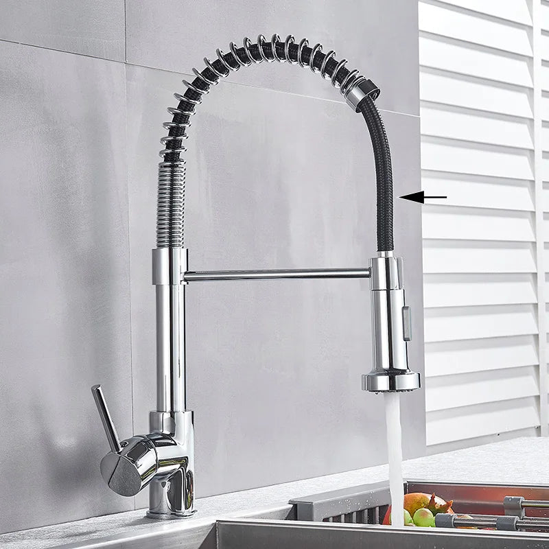 Grifo de cocina extraíble DecorBites™ de níquel cepillado - Mezclador de agua fría y caliente con rotación de 360°