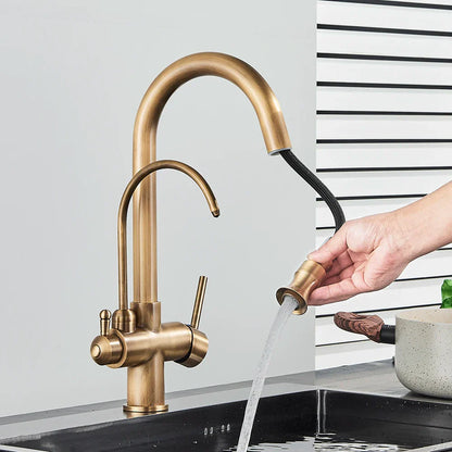 Decorbites™ Zweihand-Messing-Wasserfilter-Küchenarmatur mit herausziehbarer Reinigungsfunktion