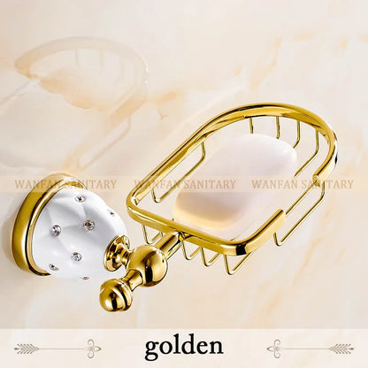DecorBites™ Golden Bath Hardware Set: TP Holder, Towel Rack, Tissue Holder, Cup Holder, Robe Hook