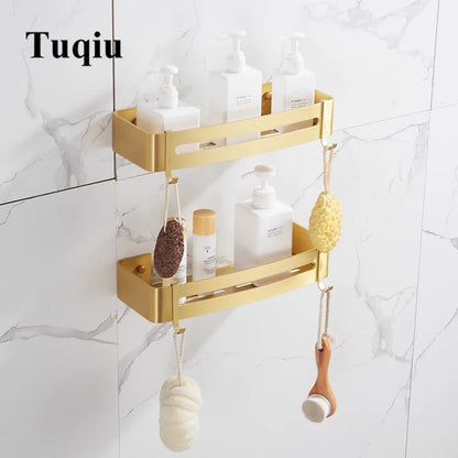 DecorBites™ Brushed Gold Aluminum Corner Shower Shelf with Soap Dish