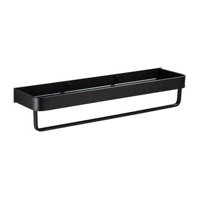 DecorBites™ Black Aluminum Bathroom Shower Shelf with Hook Bar and Shampoo Holder