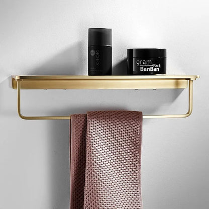 DecorBites™ Brushed Gold Bathroom Hardware Set: Towel Rack, Corner Shelf, Paper Holder, Hook, Toilet Brush Holder