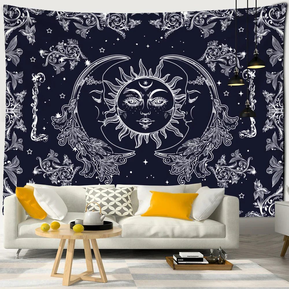 Decobites Sun Moon Universe Tapestry: Colorful Hippie Wall Hanging for Home Decor