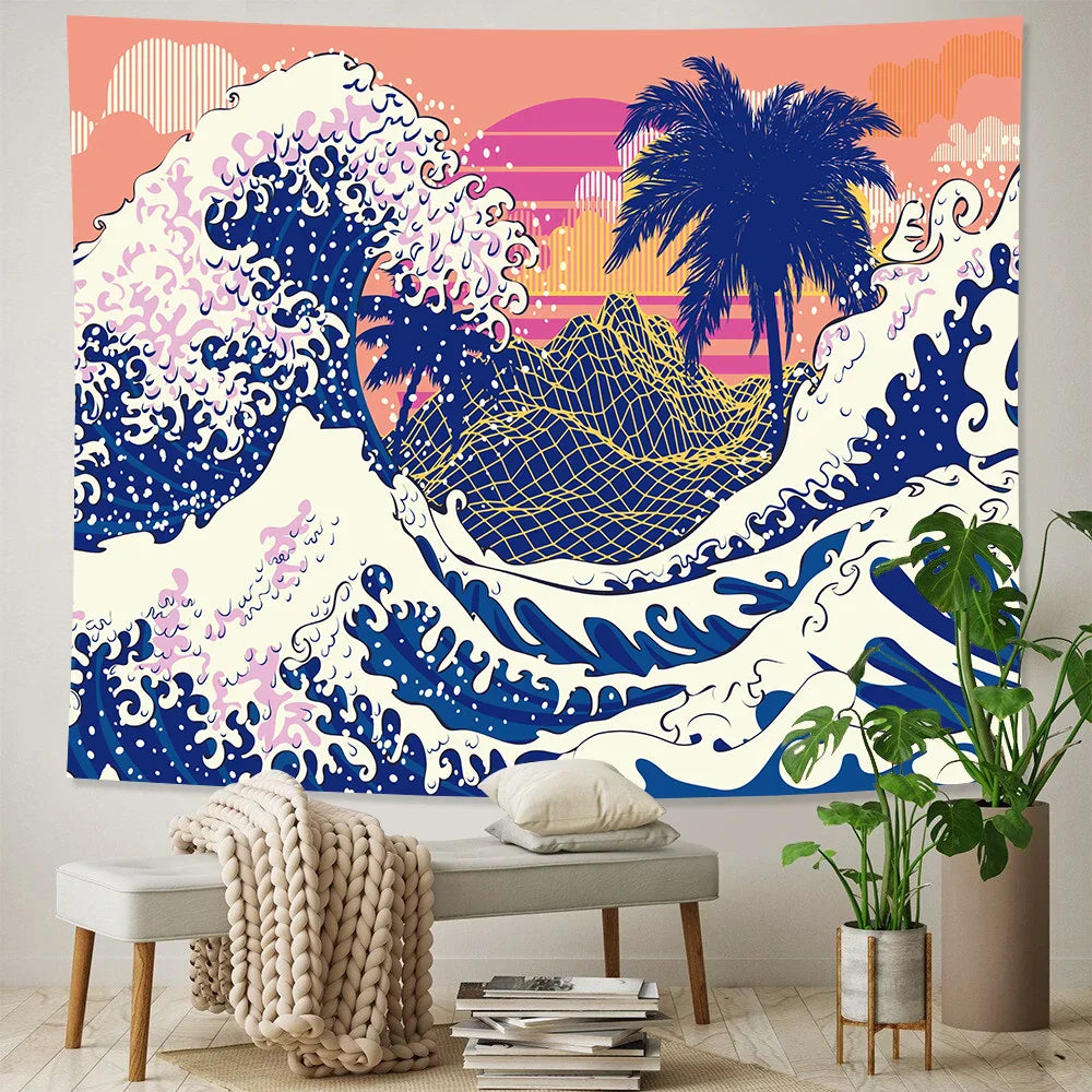 Decobites Sea Sunrise Japanese Home Art Tapestry Hippie Bohemian Wall Bed Sofa Blanket