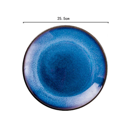 DecorBites™ Japanese Blue Ceramic Tableware Set - Rice Bowl, Plate, Spoon, Udon Ramen Bowl, Soup Dish