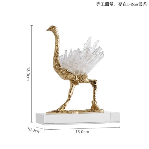 Decorbites™ Grulla Dorada de Cobre y Cristal Artesanía Decorativa para el Hogar Hecha a Mano