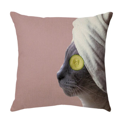 DecorBites™ Cute Cat Face Decorative Cushion Cover Soft Linen Pillow for Home Sofa