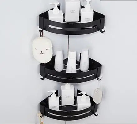 DecorBites™ Brushed Gold Aluminum Bathroom Corner Shelf Wall Mounted Shower Shampoo Holder