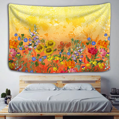 Floral Herbs Wild Flowers Tapestry Wall Hanging by Decobites