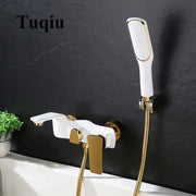 Decorbites™ Grifo de Bañera Montado en la Pared Dorado y Blanco, Mezclador de Ducha y Baño de Latón
