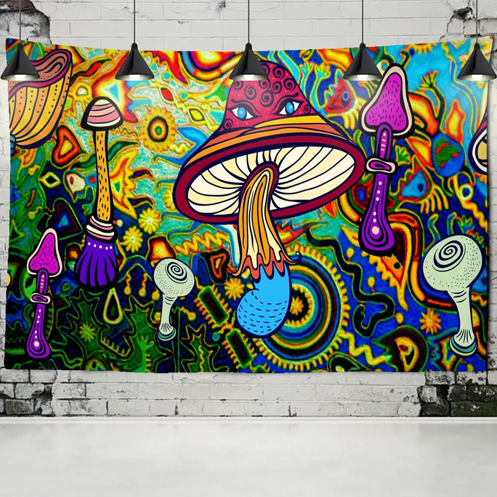 Decobites Mushroom Mandala Wall Hanging Tapestry - Bohemian Psychedelic Hippie Room Decor