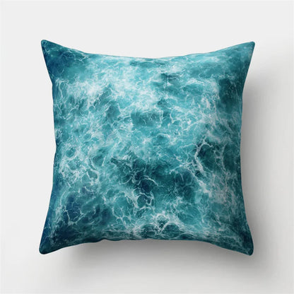 Funda de almohada DecorBites™ con hojas tropicales verdes y diseño de bosque - Decoración natural de olas del océano y montañas