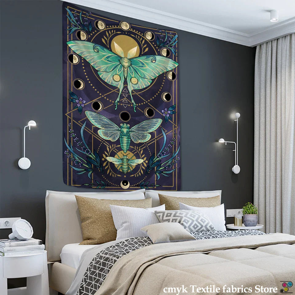 Decobites Moon Phase Butterfly Tapestry: Psychedelic Bohemian Aesthetics Home Decor