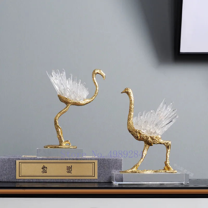 Decorbites™ Grulla Dorada de Cobre y Cristal Artesanía Decorativa para el Hogar Hecha a Mano
