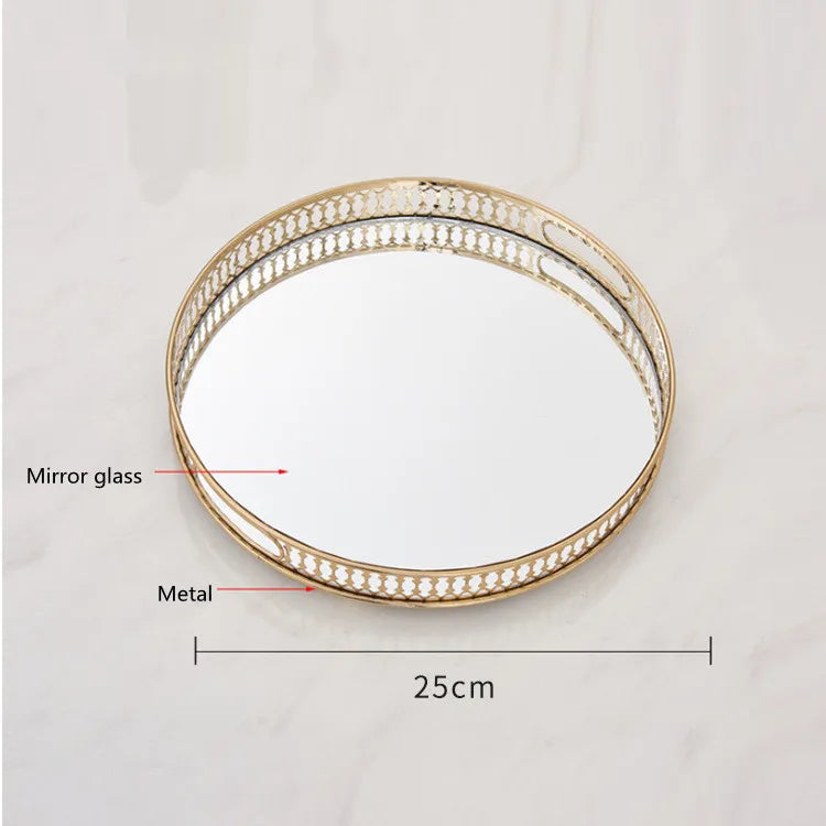 DecorBites™ Elegant Gold Mirror Glass Storage Tray for Jewelry and Small Items