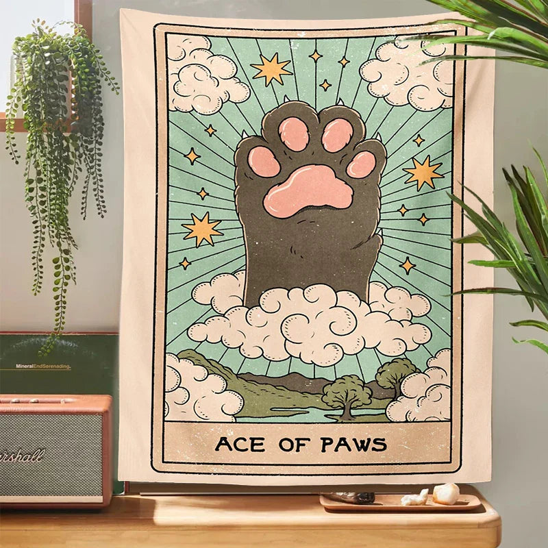 Decobites Tarot Cat Paws Tapestry Wall Hanging for Bohemian Witchcraft Decor