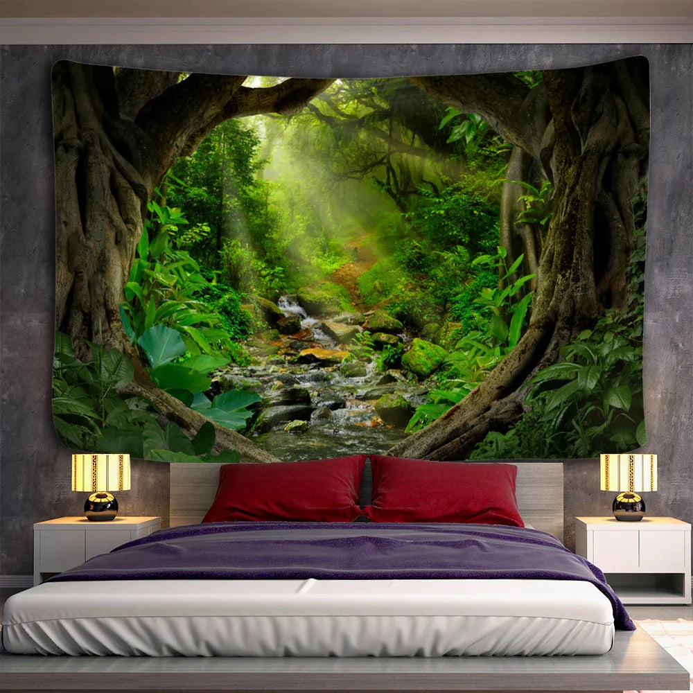 Decobites Forest Plant Landscape Tapestry Wall Hanging Hippie Bedspread Bohemian Decor